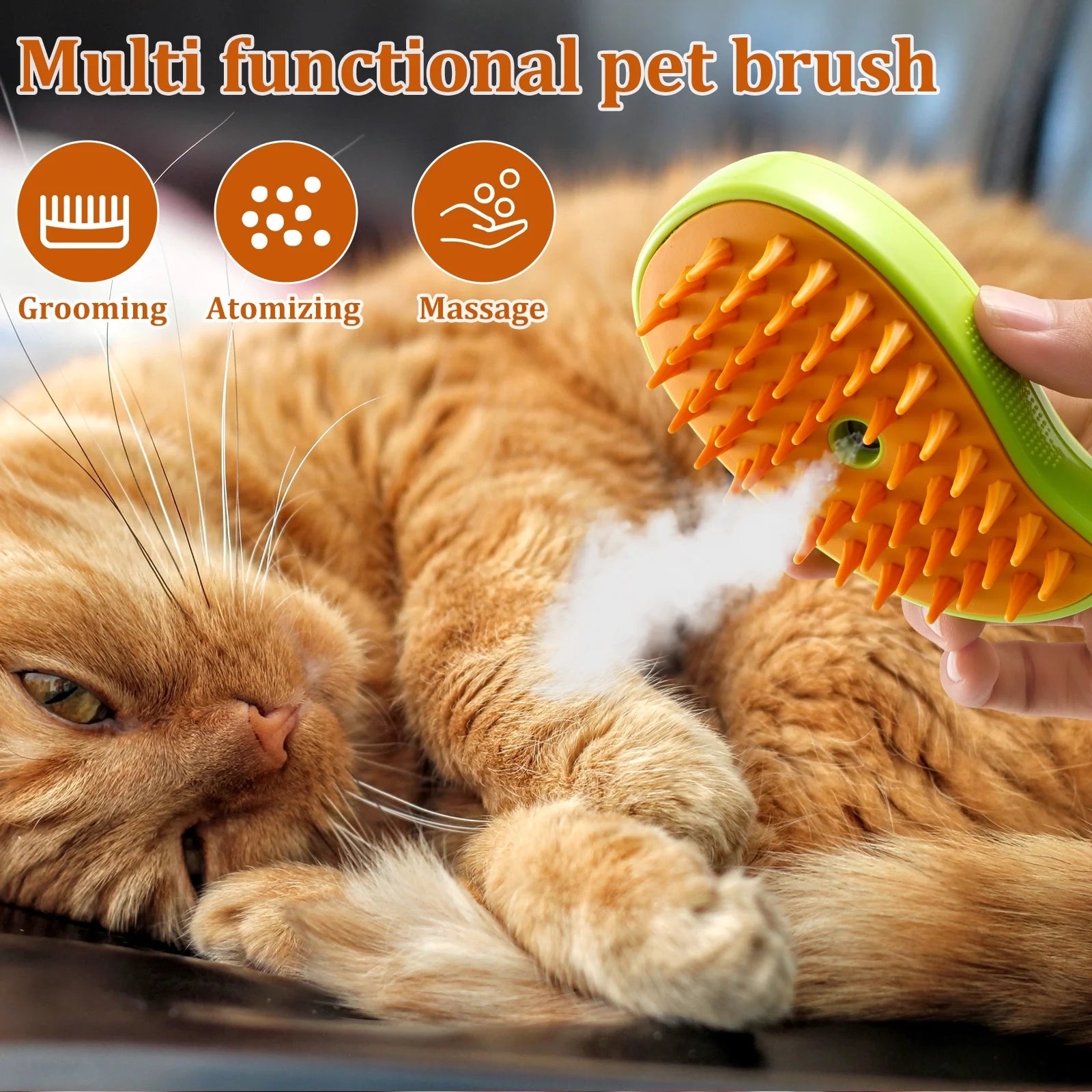 3 in 1 Steamy Cat Brush,Cat Steam Brush for Massage Removing Tangled Loose Hair,Self Cleaning Steam Cat Grooming Brush,Misting Spray Cat Brush for Shedding with Water Tank,Green