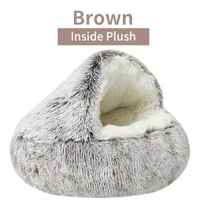 Soft Plush Pet Bed with Cover round Cat Bed Pet Mattress Warm Cat Dog 2 in 1 Sleeping Nest Cave for Small Dogs