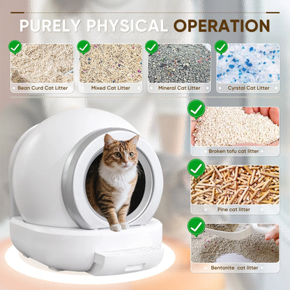 Automatic Self-Cleaning Cat Litter Box with Plastic Pad, Smart Cat Litter Box with APP Control, White