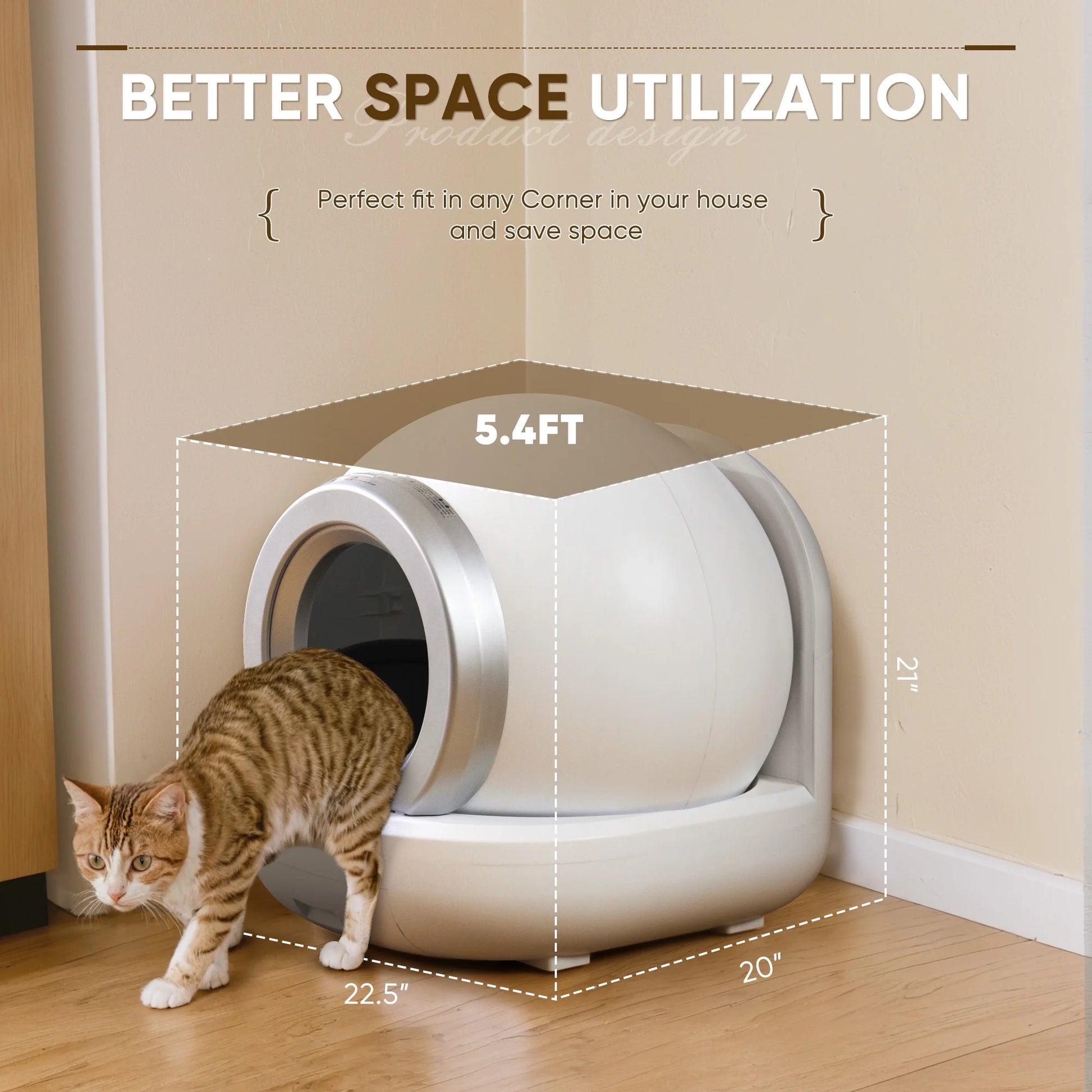 Automatic Self-Cleaning Cat Litter Box with Plastic Pad, Smart Cat Litter Box with APP Control, White